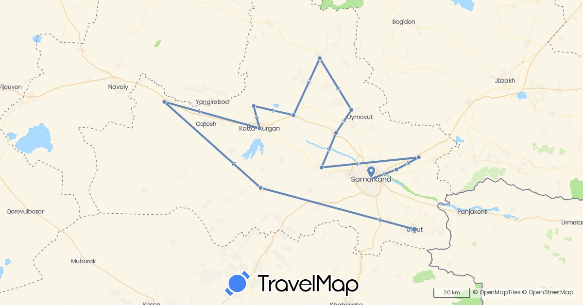 TravelMap itinerary: driving, cycling in Uzbekistan (Asia)